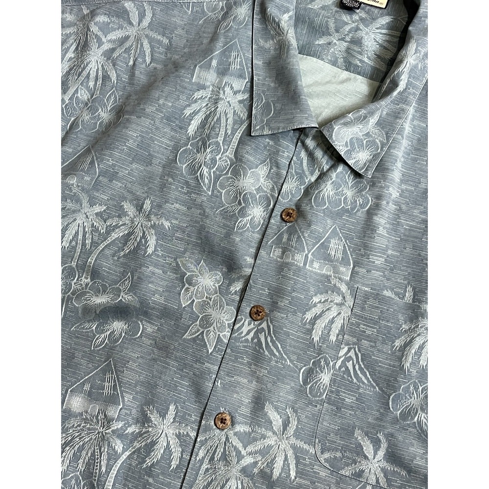 Tommy Bahama Hawaiian Silk Shirt Mens 2XL Blue AOP Cruise ‎ Vacation Beach